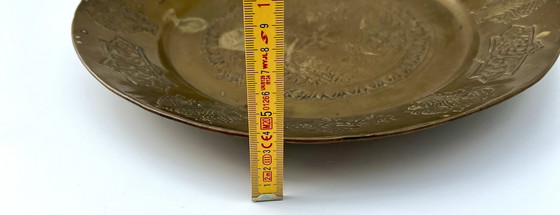 Image 1 of Grote oosterse messing wandplaat – handgegraveerd – Turkije, circa 1930-1950