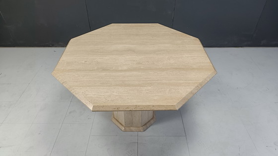 Image 1 of Tavolo da pranzo ottagonale in travertino italiano, anni &#39;70