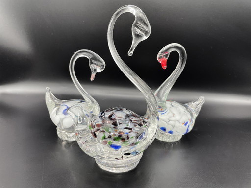 Set of 3 original swans in Murano glass