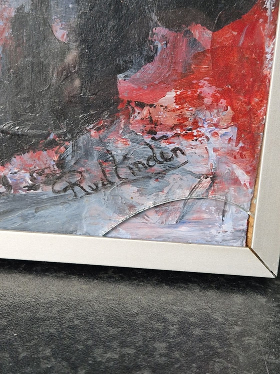 Image 1 of Peinture impressionniste encadrée - R. Vd Linden - 72 x 52 cm