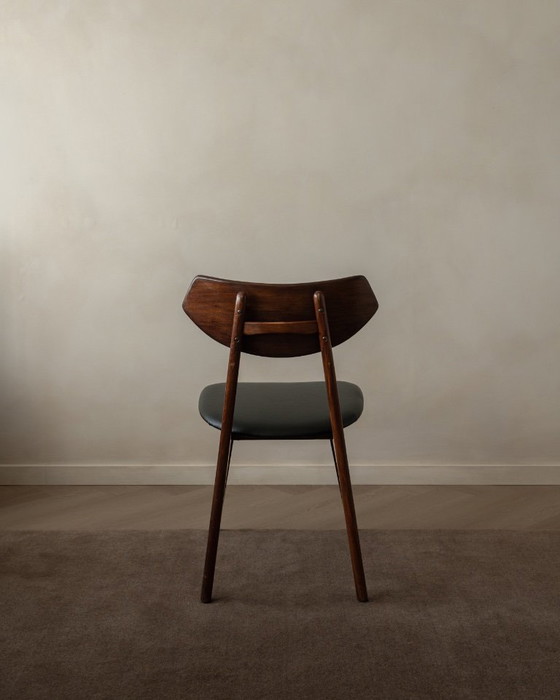 Image 1 of Vintage Dining Chairs by Louis van Teeffelen for AWA (Set of 6) | Reupholstered in Black Skai | Dutch Mid-Century | 1960s