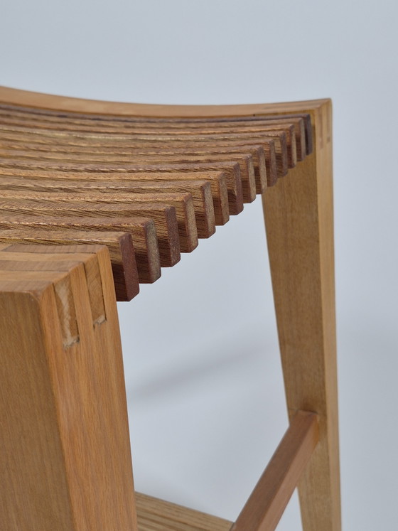 Vintage carpentry wooden stool slatted chair design (photo 4 of 14)
