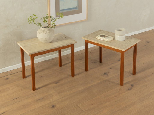 2x Travertin Side Tables with teak frame, 1960s