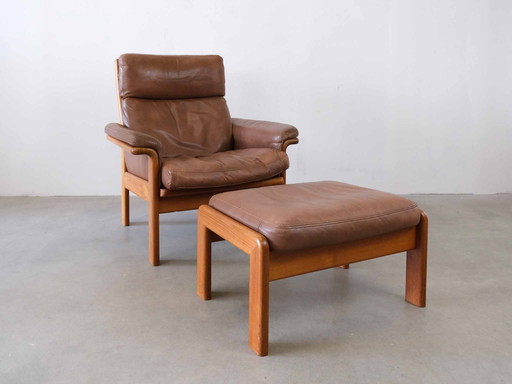 Vintage Danish Leather Chair With Ottomane 