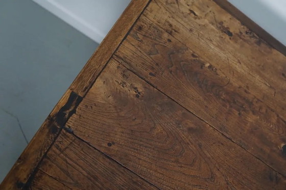Image 1 of Mesa de comedor rústica francesa de madera de olmo, siglo XX