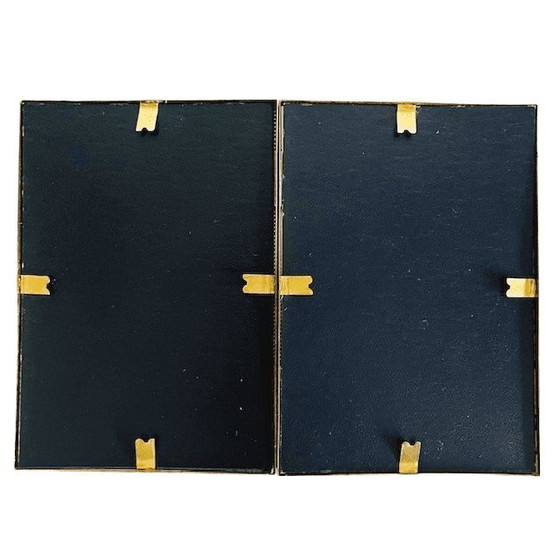 Image 1 of Dittico Art Nouveau vintage, dipinto di Alphonse Mucha, doppia cornice in metallo placcato oro, anni '80