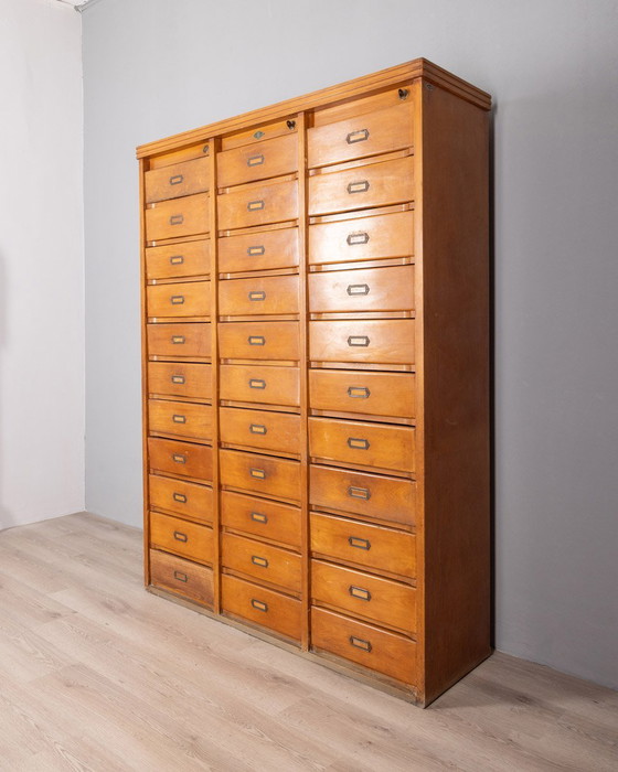 Image 1 of Vintage 50s Wooden Filing Cabinet with 33 Drawers, Design by A. Gorgone