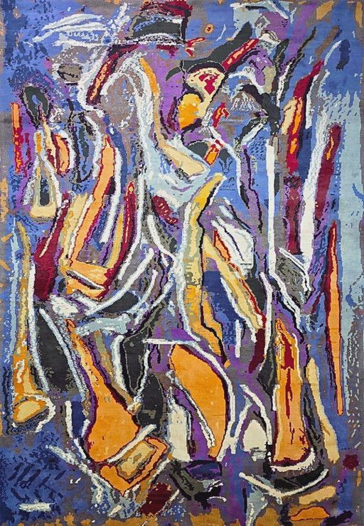 Handgeknüpfter Wollteppich – Inspiriert von der abstrakten Kunst von André Lanskoy, violette Steine, 300 x 200 cm