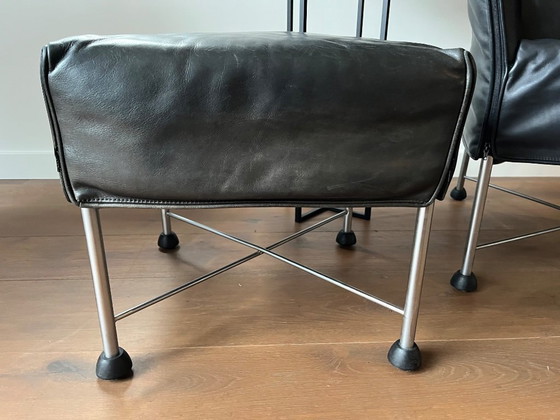 Image 1 of Montis: black leather footstool Charlie - Gerard van den Berg