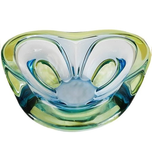 Bol vintage en verre de Bohême bleu-vert, milieu du siècle, années 1960