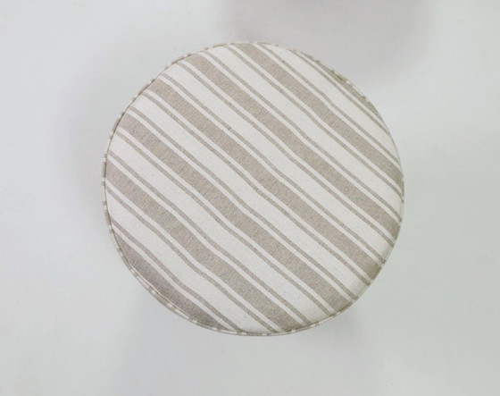 Image 1 of Vintage pouf stool natural Lin fabric beige white stripes 