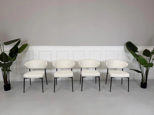 4er Garnitur Minotti Mills Stuhl Stoff Weiß Italienischer Designstuhl