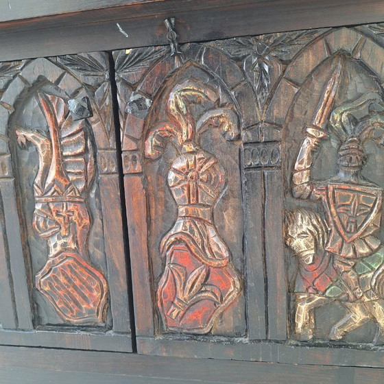Image 1 of Arts of México Spaans-koloniale gesneden en beschilderde console/dressoir, jaren 1940-1950