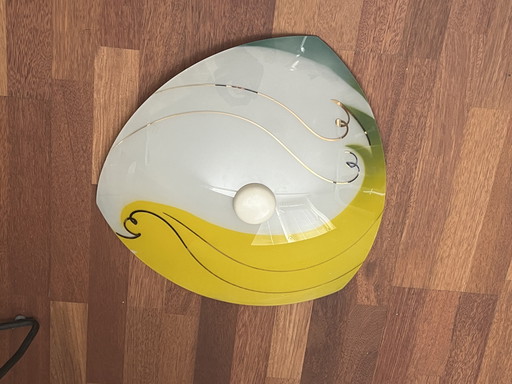 Retro Art Deco-Style Ceiling Lamp Frosted Glass Gold Blue Yellow