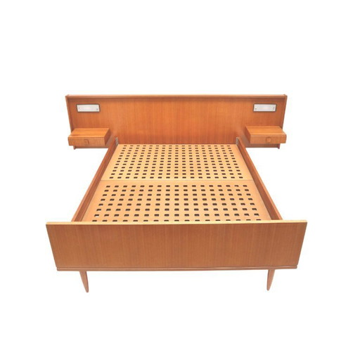 Vintage double bed with floating bedside tables made in the 1960s