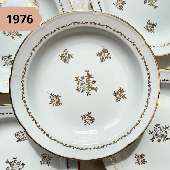 Vintage Gilded White Porcelain Soup Plate, Individual – Crockery, Retro (photo 3 of 7)