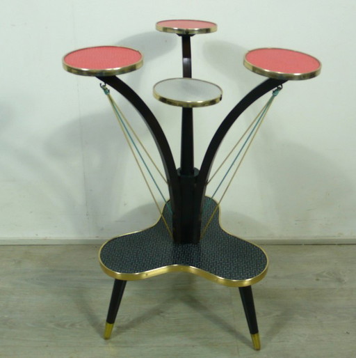 50's Porte-fleurs Table à fleurs Etagère 5 niveaux, Resopal Noir Rouge Blanc, Mid Century Rockabilly