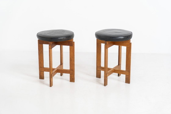 Image 1 of Sehr seltenes Hockerset von Uno & Östen Kristiansson für Luxus Vittsjö (Schweden, 1950er Jahre).