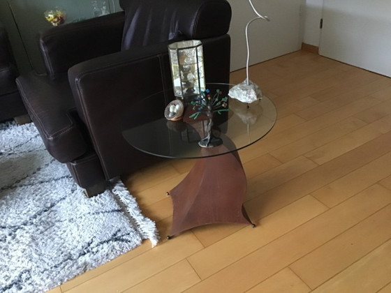 Image 1 of 2 small tables and 1 large table and a cupboard