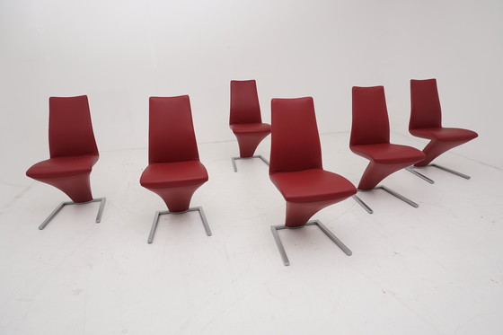 Image 1 of Rolf Benz 7800 Stühle 6 Stk. Leder Rot Stuhl Freischwinger