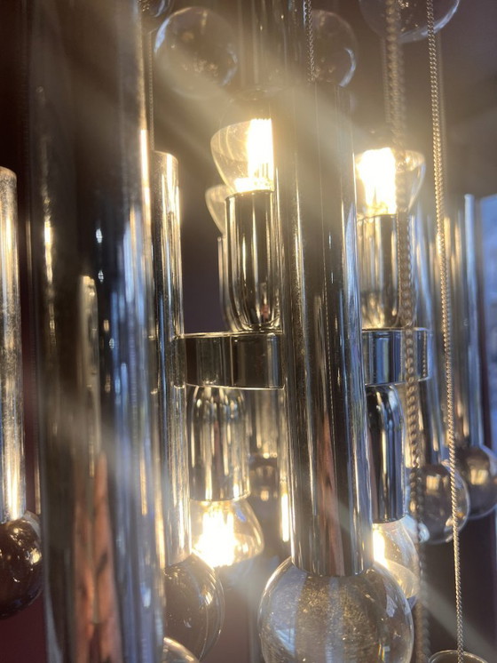 Image 1 of Chrome and glass chandelier by Gaetano Sciolari, Italy, 1960s