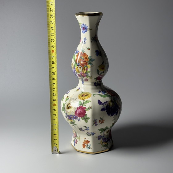 Image 1 of Boch Frères Keramis “Fleurs de Saxe” Keralux Art Deco Vase