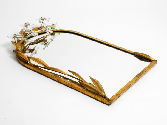 Image 1 of Beautiful Set Of A Floral Iron Wall Mirror And Matching Shelf Gold Plated By Banci Firenze Italy