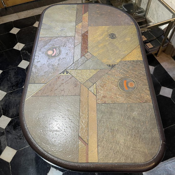 Table basse brutaliste en pierre, cuivre et laiton par Paul Kingma, années 1970 – Livres d'art, Copper, Brass (photo 3 of 17)