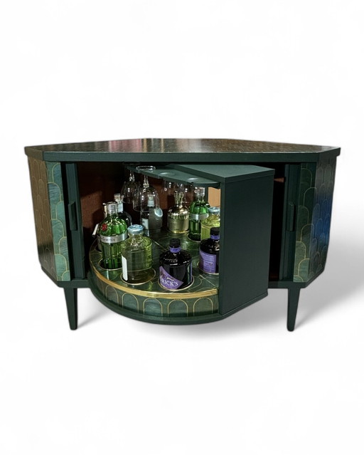 Mid - Century Swivel Bar Cabinet With Nizwa Jade By Bethan Gray