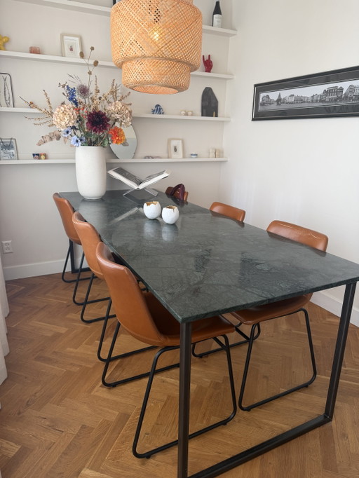 Groene Marmeren Tafel 240x90 Cm – Aime Té, eettafels, Marble, Metal