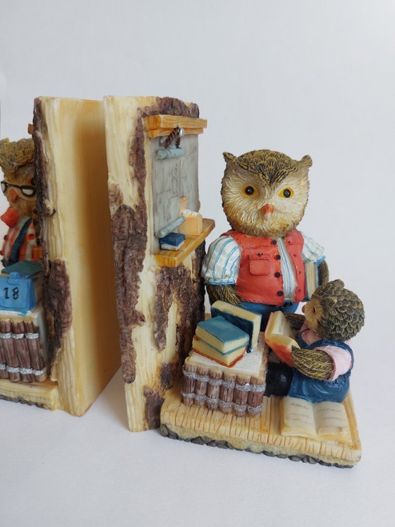Image 1 of Serre-livres hibou vintage en résine peinte à la main