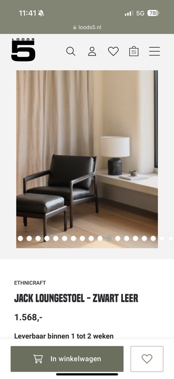 Image 1 of 2x Etnicraft Jack fauteuil zwart leer