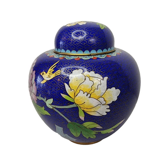 Image 1 of Vintage blauwe Cloisonné gemberpot