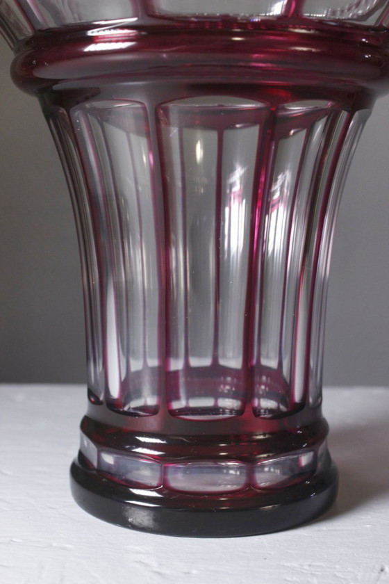 Image 1 of Antike, doppelwandige, violette Kristallvase im Baccarat-Stil, 20. Jahrhundert