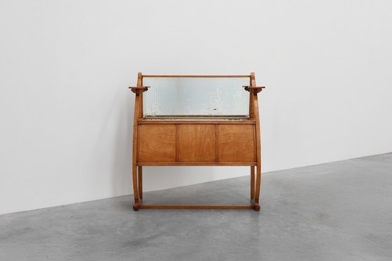 Image 1 of Art Deco buffet, planter or liquor cabinet in wood with mirror, France 1920s