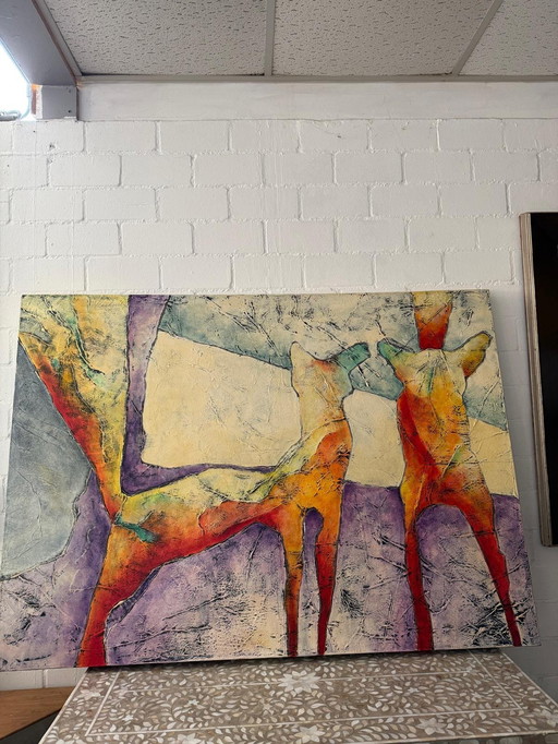 Large Painting / Artwork 'Cats' by Carla Raadsveld