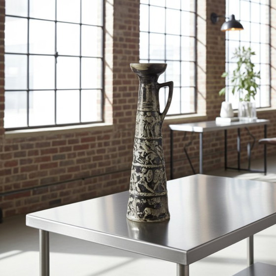 Image 1 of Antique Greek Ceramic Candle Holder – 19th Century Pottery, Marked Authentic Piece