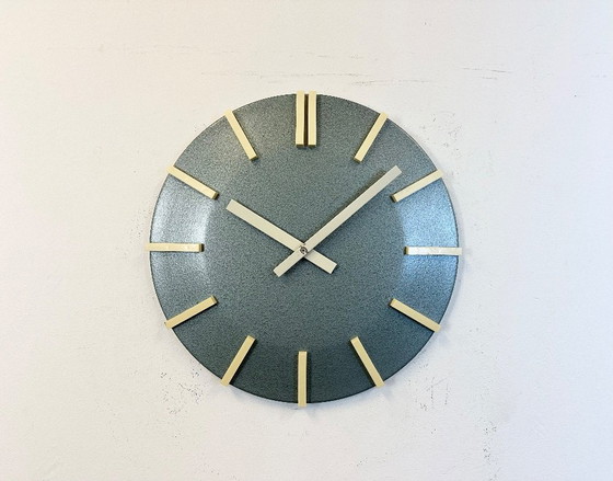 Image 1 of Grey Industrial Office Wall Clock from Pragotron, 1970s