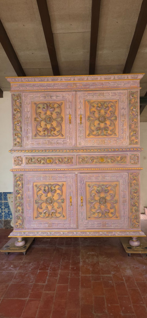 Meuble de rangement artistique en chêne style Renaissance Revival