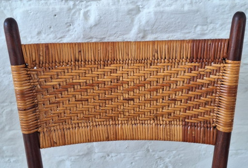 Set of 4 Teak Dining Chairs with Patinated Cane Seats and Backs after Gio Ponti, Italy 1950s