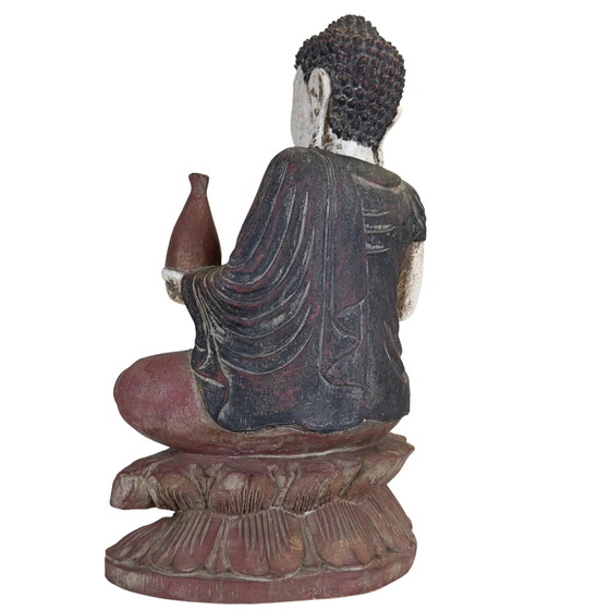 Statue Bouddha de la Médecine Chinois sur Trône de Lotus – Bois – H 43 cm – Sculptures, Wood (photo 6 of 10)