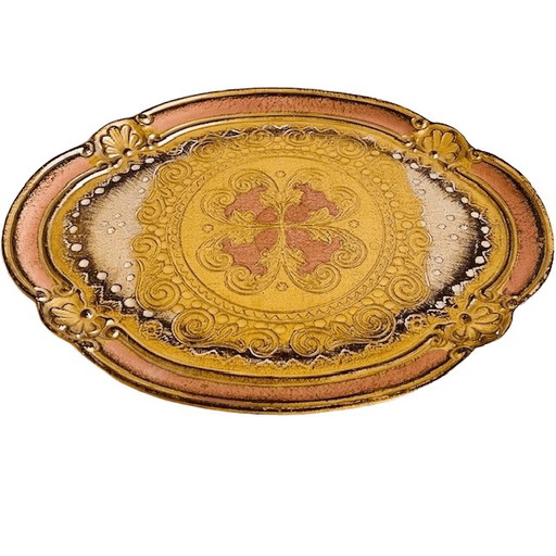 Plateau florentin vintage, or et rose, état neuf, années 1970