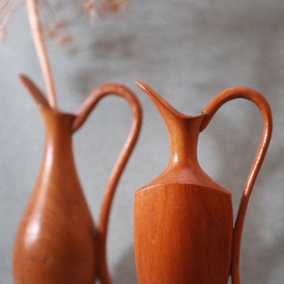 Image 1 of ❤️ Set of swan neck vases made of wood, handmade in the GDR, Midcentury