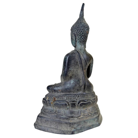 Antike thailändische Bronze-Buddha-Statue – Sukhothai-Stil – 23.5 cm – 1.6 kg – Bildhauerei (photo 6 of 10)