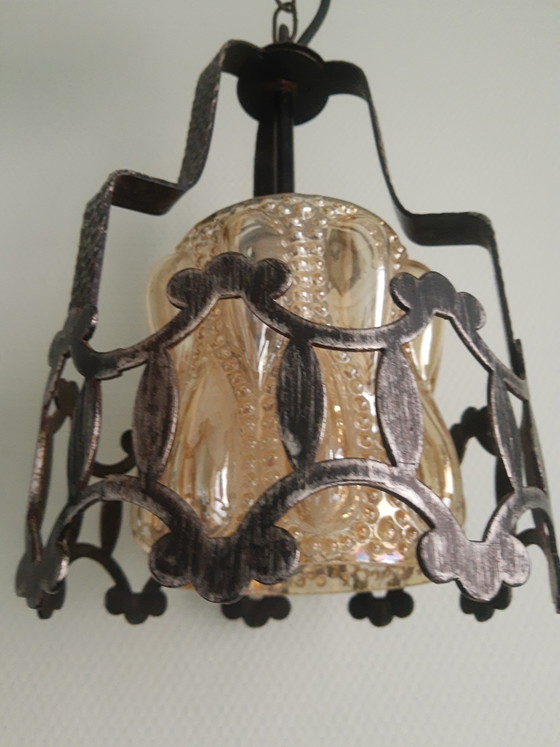 Image 1 of Amberkleurige Art-Deco Art-Nouveau Amsterdamse School pagode stijl hanglamp