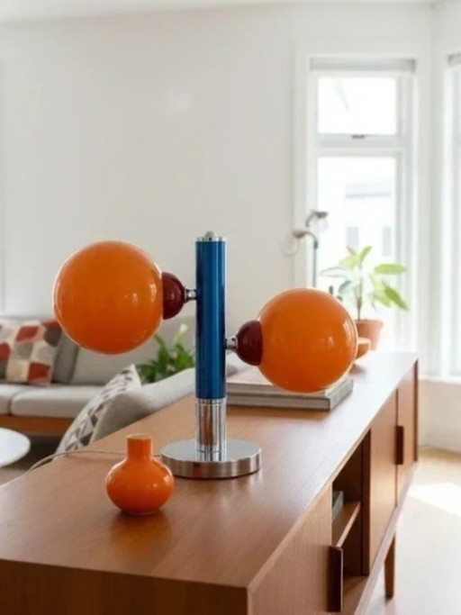 Lampe de table rétro spatiale orange bleu argent