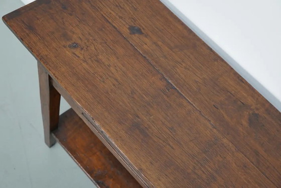 Image 1 of Vintage Franse rustieke landelijke eikenhouten bijzettafel