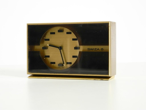 Beautiful, Small, And Rare Original Mechanical Swiza 8 Table Clock In Brass With An 8-Day Movement – klokken