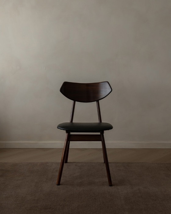 Image 1 of Vintage Dining Chairs by Louis van Teeffelen for AWA (Set of 6) | Reupholstered in Black Skai | Dutch Mid-Century | 1960s