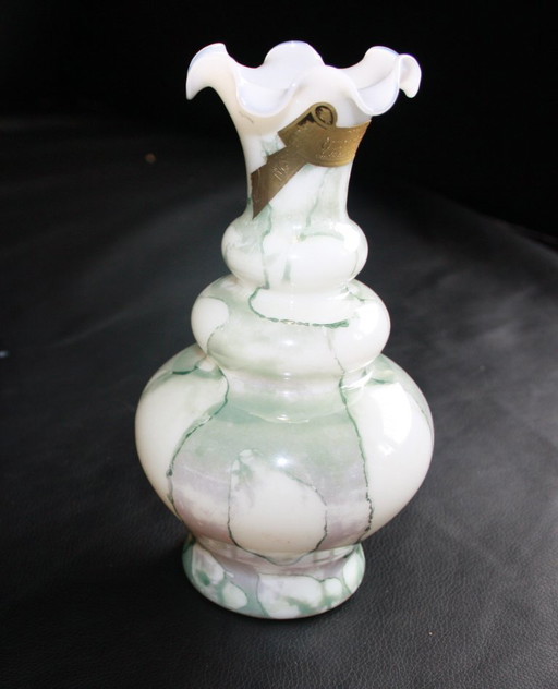 Vase vintage toscan en opaline – Effet marbre – Années 1970 – Fait main – 22 cm